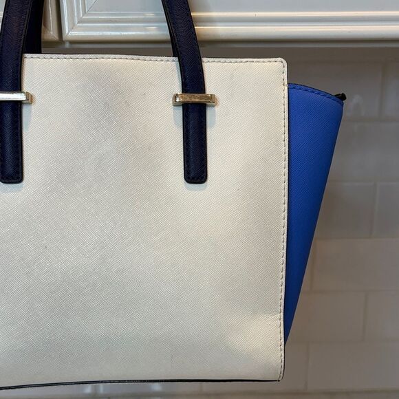 Kate Spade Purse Handbag Leather Crossbody Color Block Blue Satchel Tote Bag - Picture 7 of 16